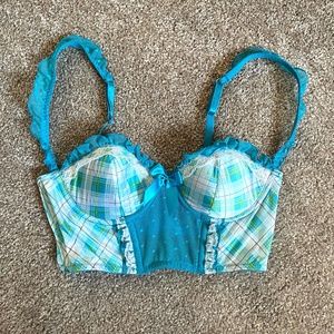 Victoria's Secret Lingerie Top/Bra 34B Blue Plaid w/Mesh